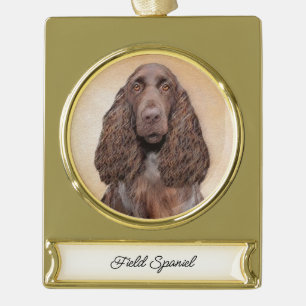 Feldspanelmalerei - Niedliche Original-Hundekunst Banner-Ornament Gold