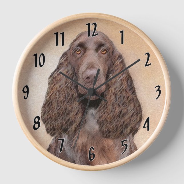 Feldspanelmalerei - Niedliche Original-Hundekunst Uhr (Vorderseite)