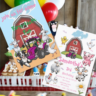 Feldtastic Barnyard Animals Tractor Birthday Bash Einladung