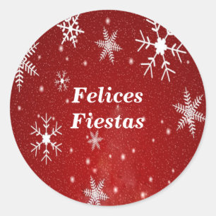 Felices Fiestas Schneeflocken mit roten Stickereie Runder Aufkleber