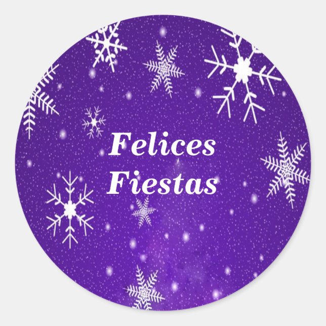 Felices Fiestas Snowflakes Blue Round Stickers (Vorderseite)