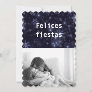 Felices Fiestas Snowflakes Midnight Blue Flat Card Einladung