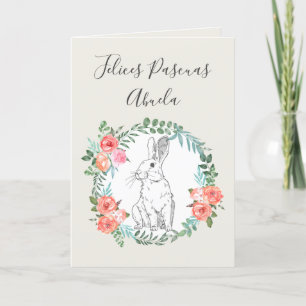 Felices Pascuas Bunny Floral Boho Spanisches Elfen Feiertagskarte