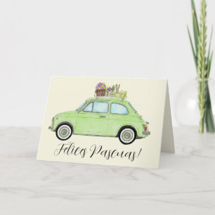 Felices Pascuas Spanischer OsterRetro Fiat 500 Feiertagskarte