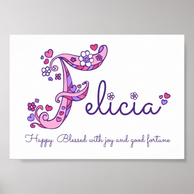 Felicia Initial F Doodle Herz Art Name bedeutet Poster (Vorne)