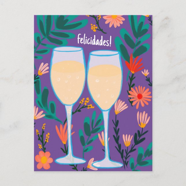 Felicidades Sparkling Wein Champagner Blumenkohl Postkarte (Vorderseite)