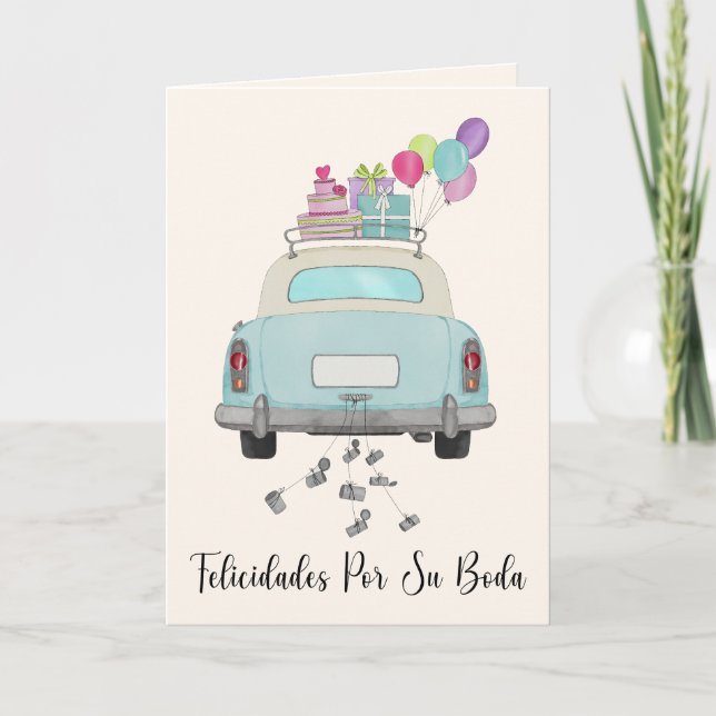 Felicidades Wedding Day Blue Retro Car Karte (Vorderseite)