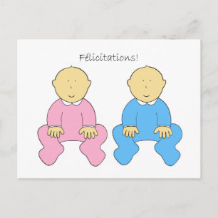 Félicitations French Twins Boy and Girl Postkarte