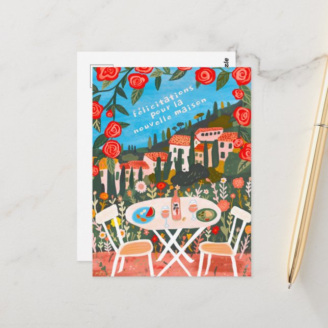 Felicitations Nouvelle Maison Landschaft Aussicht Postkarte (Vorderseite/Rückseite Beispiel)