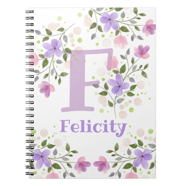 Felicity erste Initial Plus Name mit Blume Notizblock (Vorderseite)