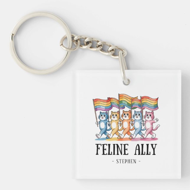 Feline Ally - Rainbow Cat LGBTQ Pride Schlüsselanhänger (Vorderseite)