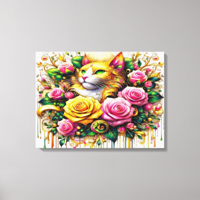 Feline Amidst ein lebendiger Blumenblut 24x18 Leinwanddruck (Vorderseite)