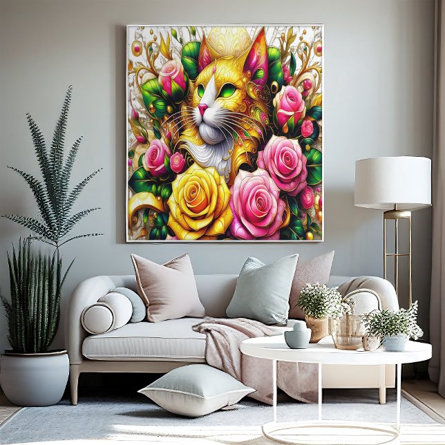 Feline Amidst ein lebendiger Blumenblut 24x18 Poster (Von Creator hochgeladen)
