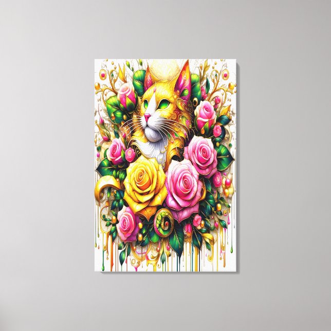 Feline Amidst ein lebendiger Blumenblut 24x36 Leinwanddruck (Vorderseite)