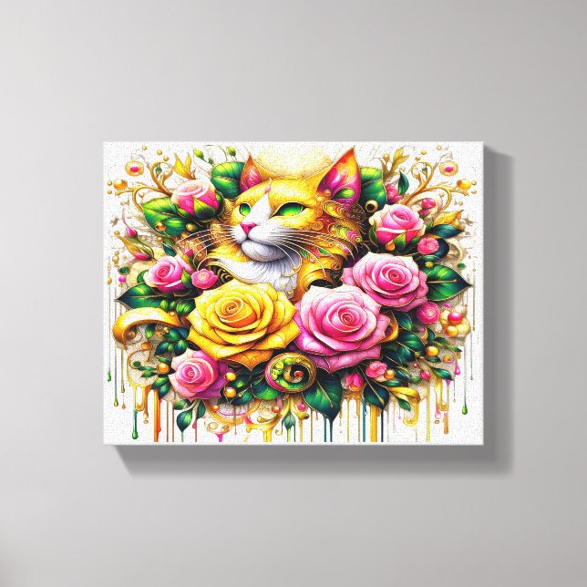 Feline Amidst ein lebhaftes Blumenblut 10x8 Leinwanddruck (Vorderseite)