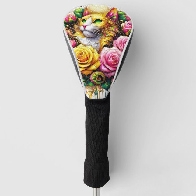Feline Amidt ein lebendiges Blütenblut Golf Headcover (Vorderseite)