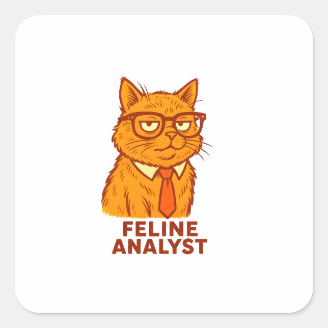 Feline Analyst Retro Cat Mug – Cat Lover Gift Quadratischer Aufkleber (Vorderseite)