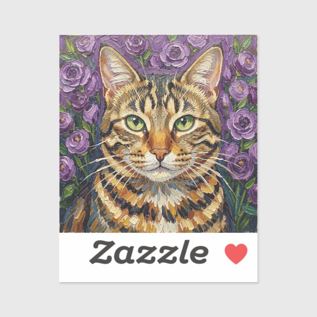 Feline and Floral | Cute Artistic Gray Tabby Cat Aufkleber (Blatt)