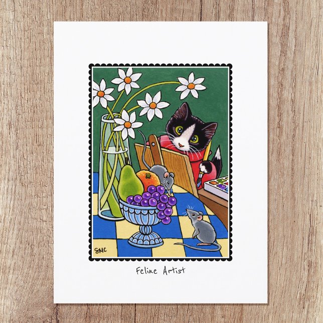 Feline Artist Fun Cat Painting Custom Postkarte (Von Creator hochgeladen)