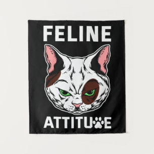 Feline Attitude Cat Mood Pet Character Wandteppich