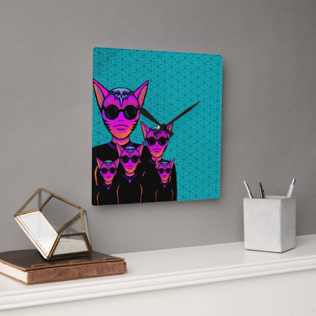 Feline character quadratische wanduhr (Büro)