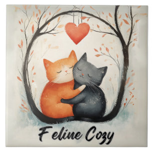 Feline Cosy Snuggly Cats Kitten Liebe Art Fliese