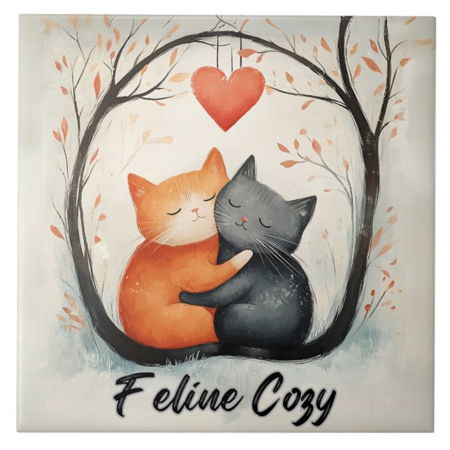 Feline Cosy Snuggly Cats Kitten Liebe Art Fliese (Vorderseite)