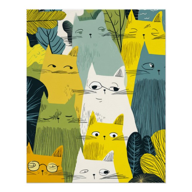 Feline Crowd - Quirky Cat Poster (Vorderseite)