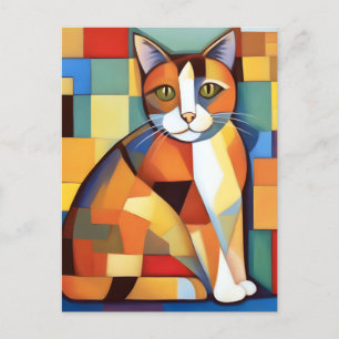 Feline Cubist Calico Cat Painting Postkarte