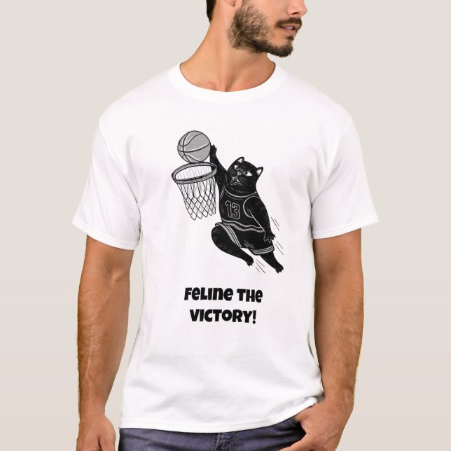 Feline der Sieg! Funny Cat-Basketball T-Shirt (Vorderseite)