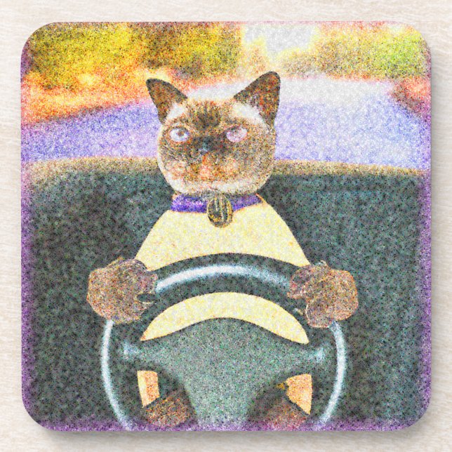 "Feline Driver" Niedliches Foto. Jetzt kaufen Getränkeuntersetzer (Vorderseite)