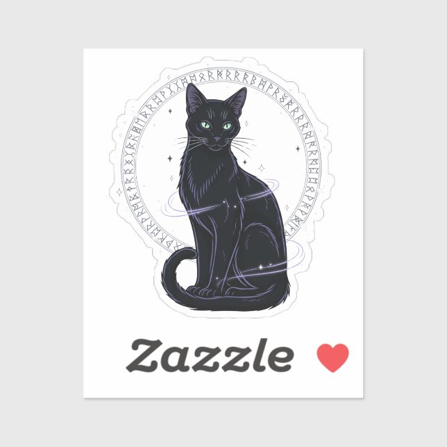 Feline Familiar - Gothic Black Cat with Runes Aufkleber (Blatt)