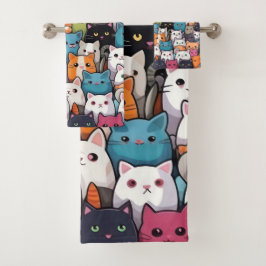 Feline Fantasy: Niedliche Anime Cats Galore Badhandtuch Set