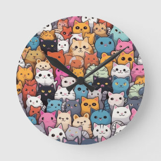 Feline Fantasy: Niedliche Anime Cats Galore Runde Wanduhr