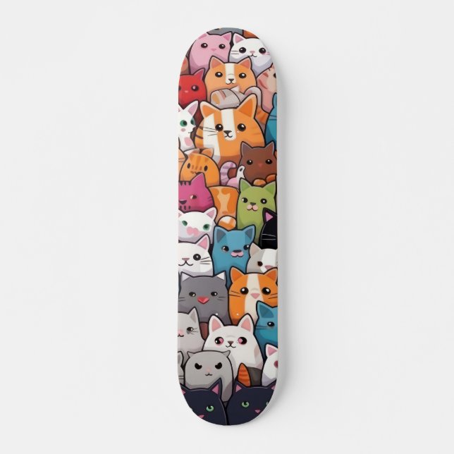 Feline Fantasy: Niedliche Anime Cats Galore Skateboard (Vorne)