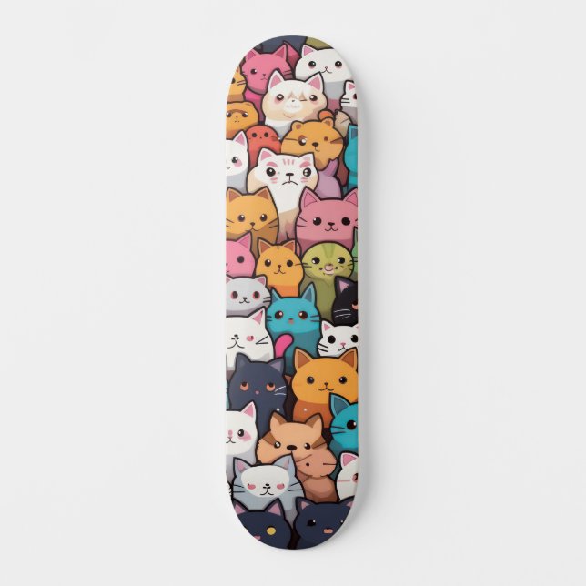 Feline Fantasy: Niedliche Anime Cats Galore Skateboard (Vorderseite)