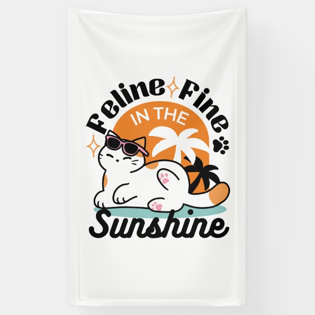 Feline Fine in the Sunshine - Entspannte Tropenkat Banner (Vertikal)