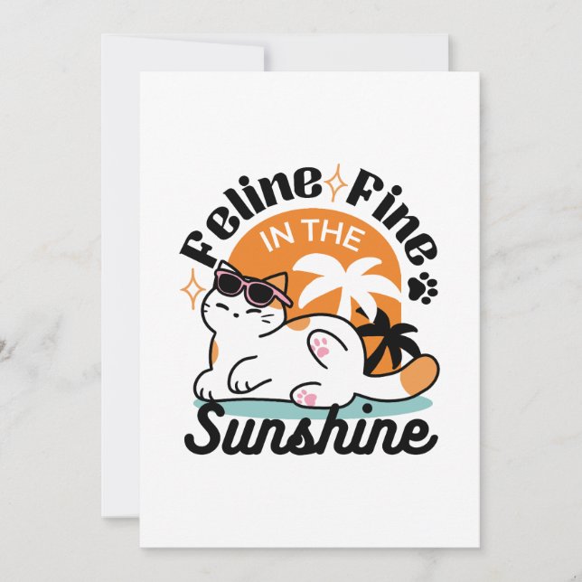 Feline Fine in the Sunshine - Entspannte Tropenkat Einladung (Vorderseite)