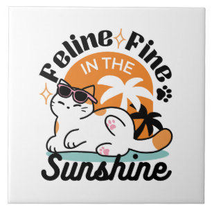 Feline Fine in the Sunshine - Entspannte Tropenkat Fliese