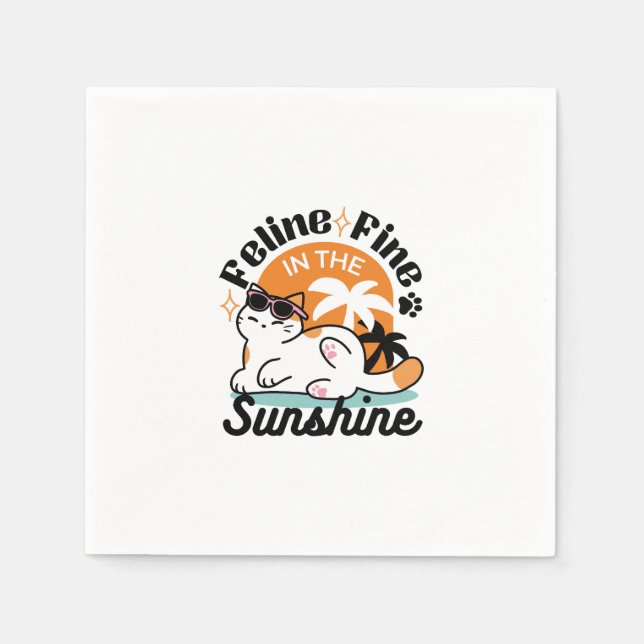 Feline Fine in the Sunshine - Entspannte Tropenkat Serviette (Vorderseite)