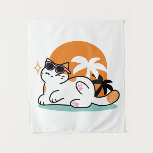 Feline Fine in the Sunshine - Entspannte Tropenkat Wandteppich