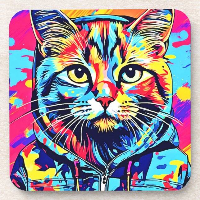 Feline Finesse: Beste katalanische Malerei Getränkeuntersetzer (Vorderseite)
