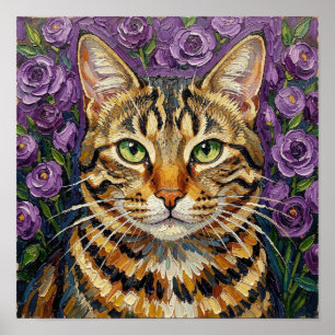 Feline & Floral   Süße künstlerische Katze  Poster