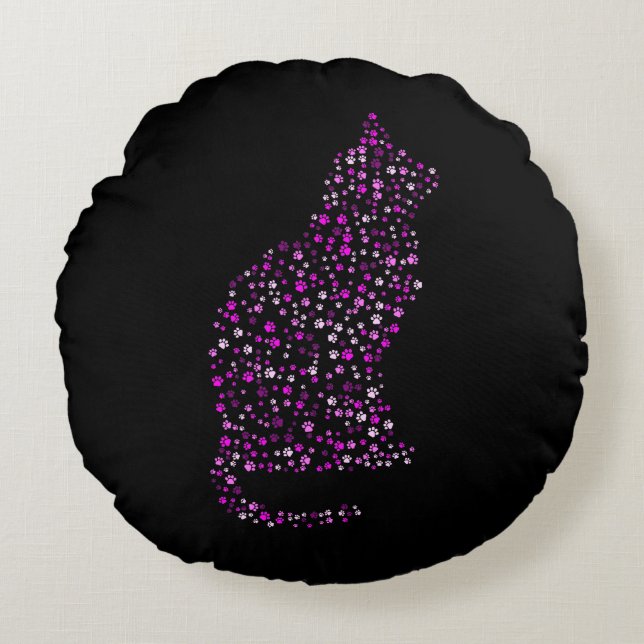 Feline Footprint Art Rundes Kissen (Vorderseite)