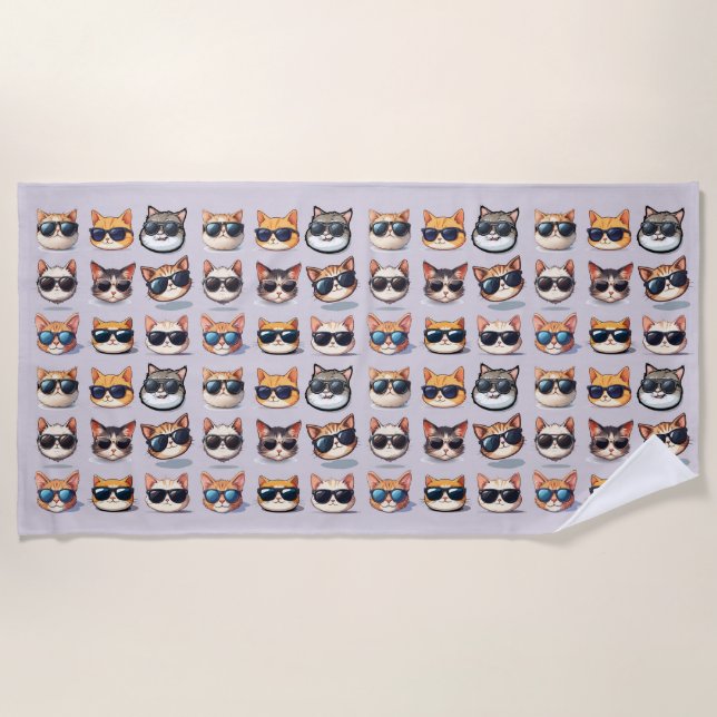 Feline Frenzy Light Lila Cat Theme Beach Handtuch (Vorderseite)