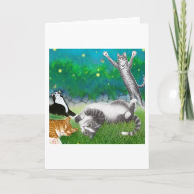 Feline Fun with Fireflies Card Karte (Vorderseite)