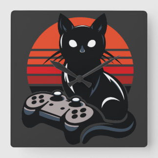 Feline Gamer: Die pawsome Controller Chronicles Quadratische Wanduhr