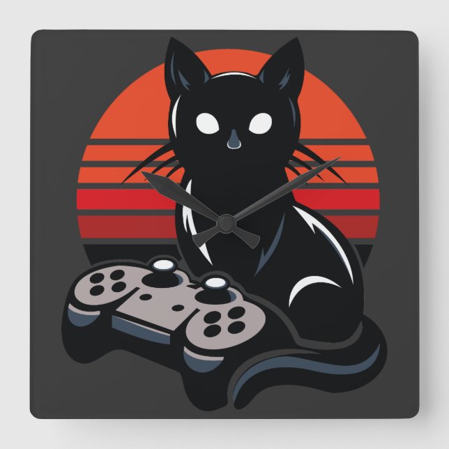 Feline Gamer: Die pawsome Controller Chronicles Quadratische Wanduhr (Vorderseite)