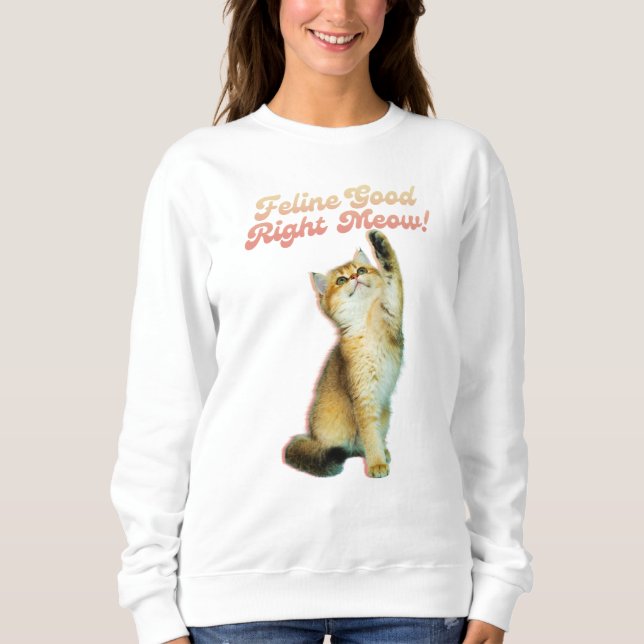 Feline Good Right Meow Funny Cat Zitat Niedlich Ki Sweatshirt (Vorderseite)