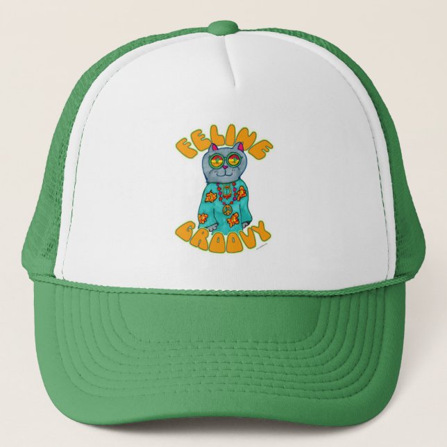 Feline Groovy Hippie Cat Truckerkappe (Vorderseite)